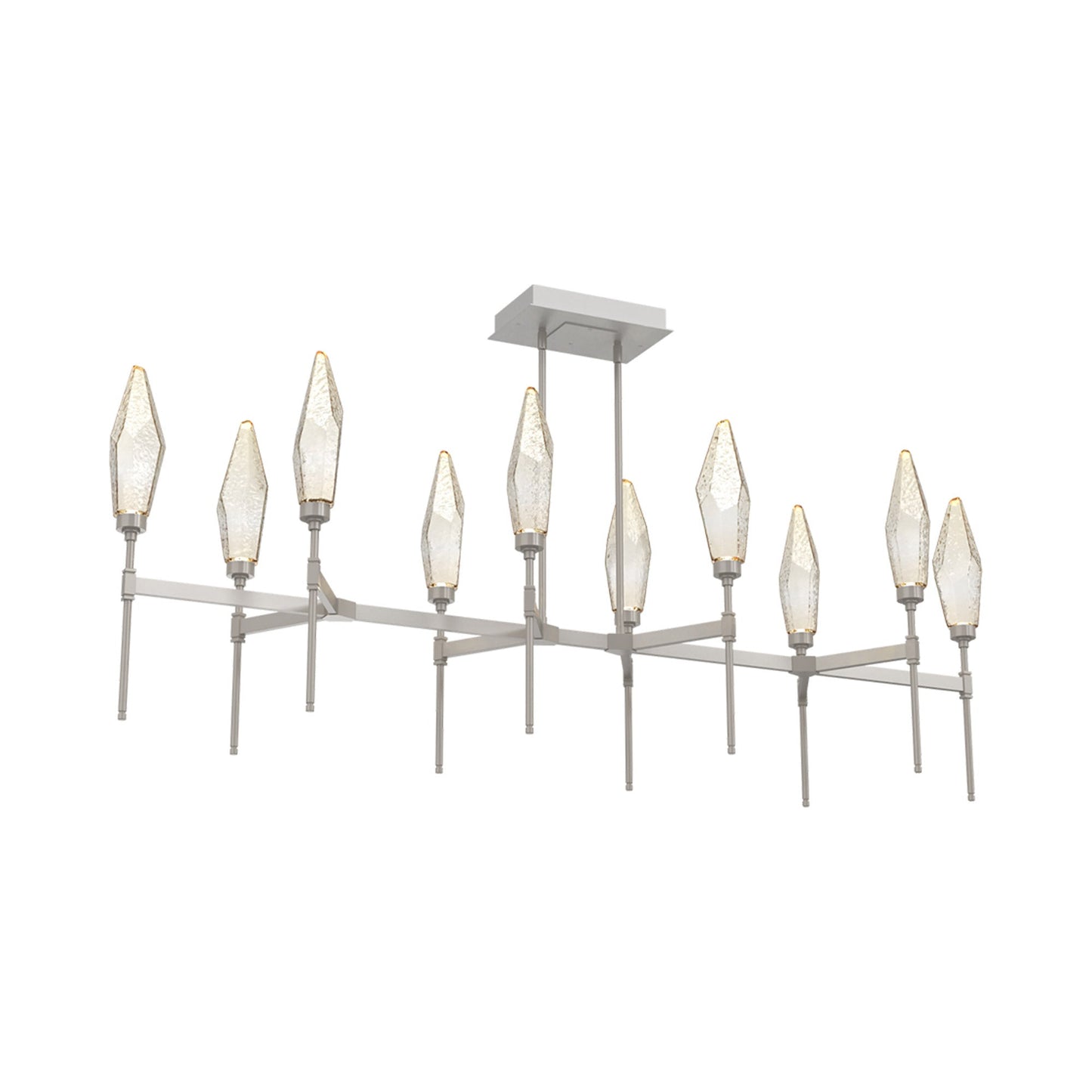 Rock Crystal Belvedere Linear LED Chandelier in Beige Silver/Amber Blown Glass (66.8-Inch).