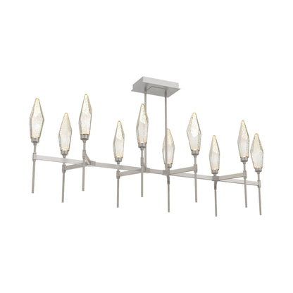 Rock Crystal Belvedere Linear LED Chandelier in Beige Silver/Amber Blown Glass (66.8-Inch).