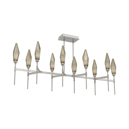 Rock Crystal Belvedere Linear LED Chandelier in Beige Silver/Bronze Blown Glass (66.8-Inch).