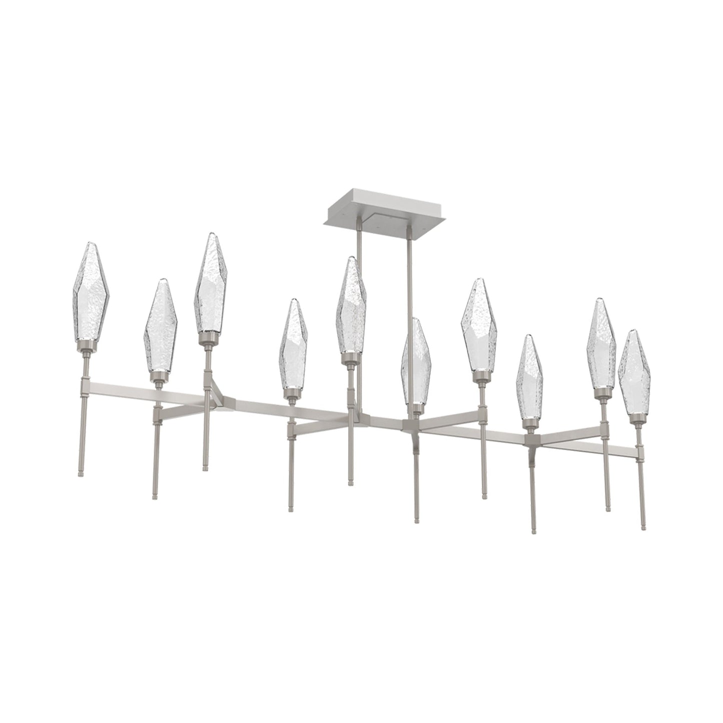 Rock Crystal Belvedere Linear LED Chandelier in Beige Silver/Clear Blown Glass (66.8-Inch).