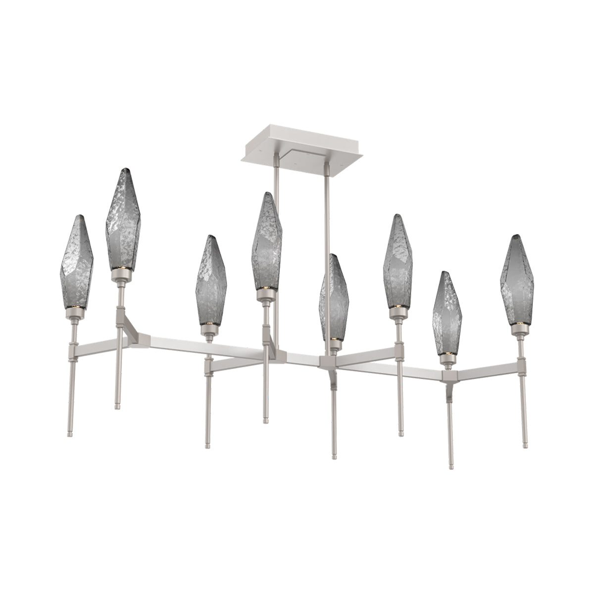 Rock Crystal Belvedere Linear LED Chandelier in Beige Silver/Smoke Blown Glass (47.4-Inch).