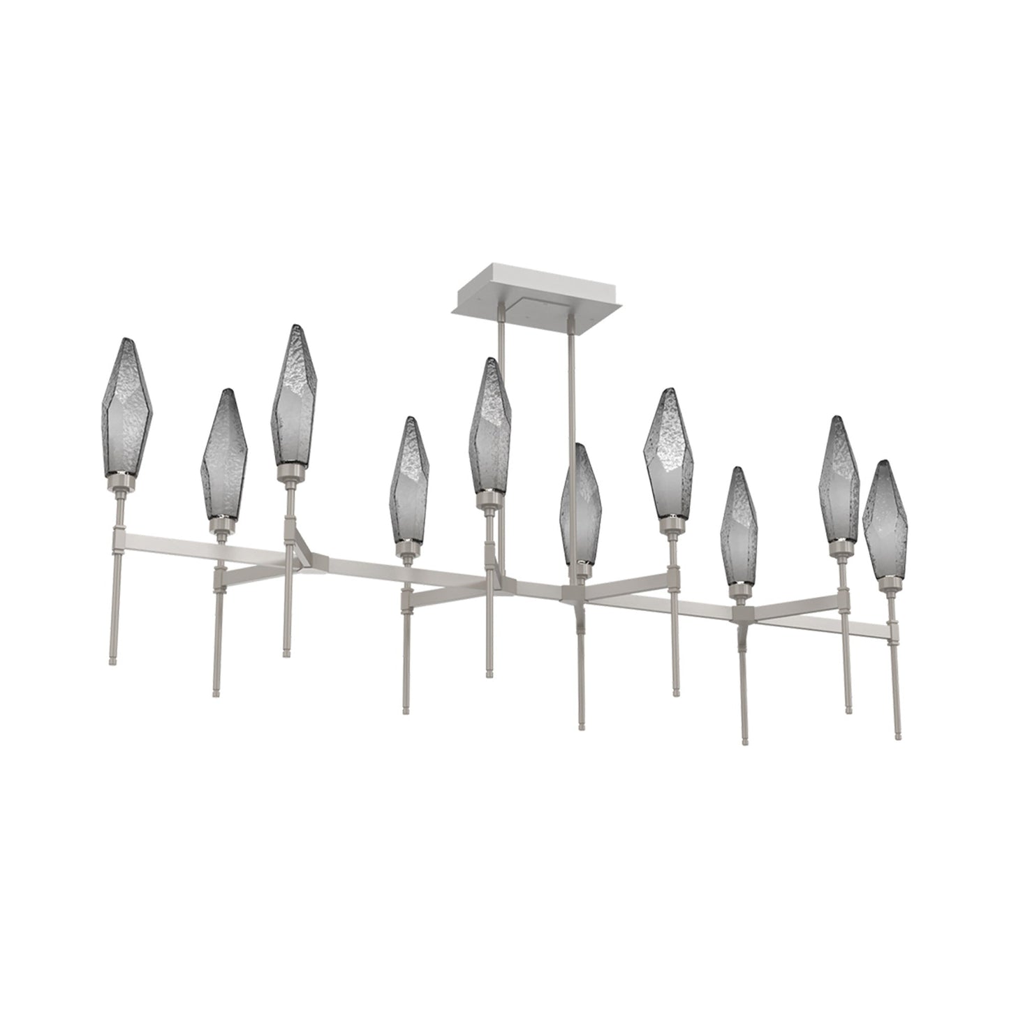 Rock Crystal Belvedere Linear LED Chandelier in Beige Silver/Smoke Blown Glass (66.8-Inch).