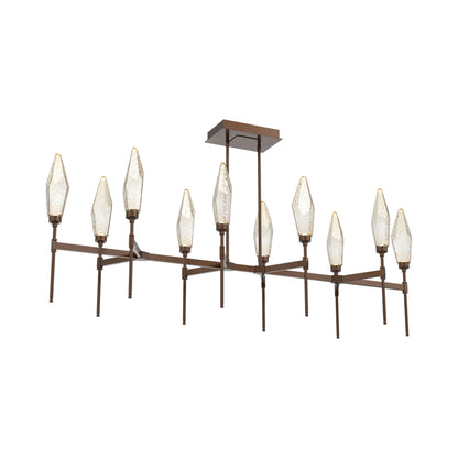Rock Crystal Belvedere Linear LED Chandelier in Burnished Bronze/Amber Blown Glass (66.8-Inch).