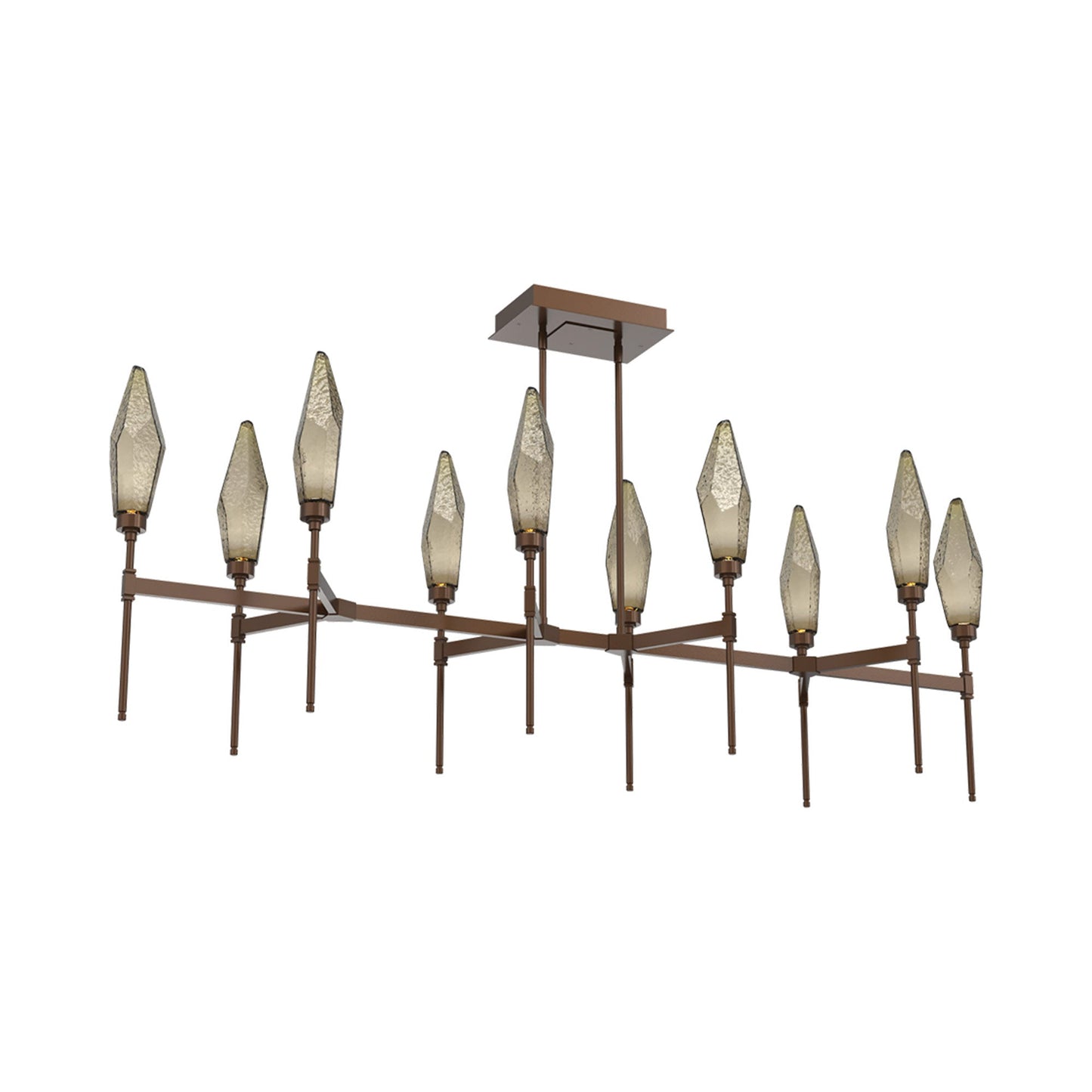 Rock Crystal Belvedere Linear LED Chandelier in Burnished Bronze/Bronze Blown Glass (66.8-Inch).