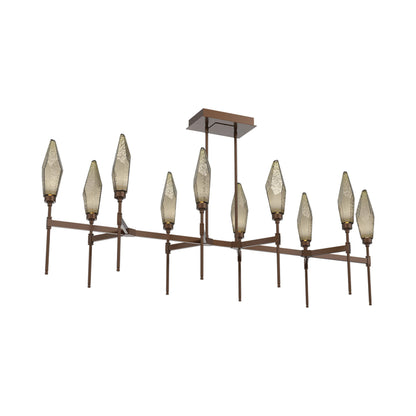 Rock Crystal Belvedere Linear LED Chandelier in Burnished Bronze/Bronze Blown Glass (66.8-Inch).