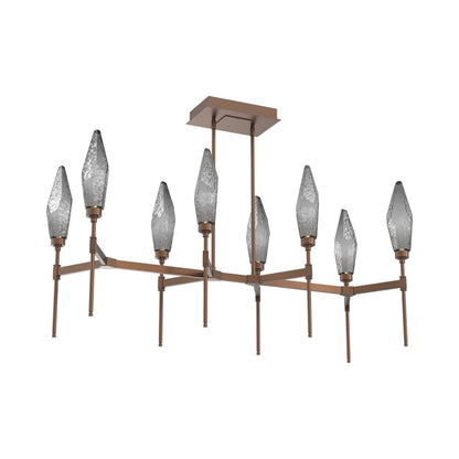 Rock Crystal Belvedere Linear LED Chandelier in Burnished Bronze/Smoke Blown Glass (47.4-Inch).