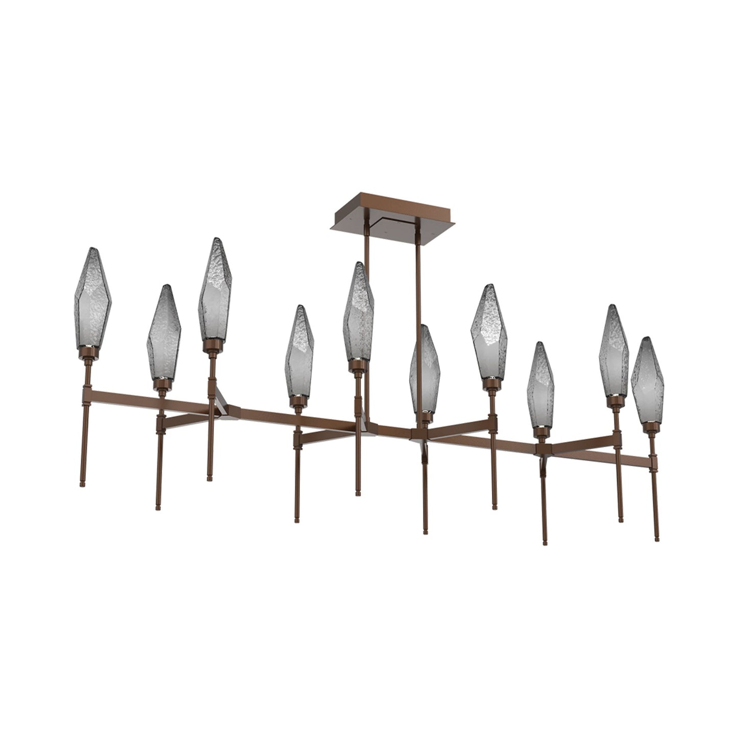 Rock Crystal Belvedere Linear LED Chandelier in Burnished Bronze/Smoke Blown Glass (66.8-Inch).