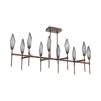 Rock Crystal Belvedere Linear LED Chandelier in Burnished Bronze/Smoke Blown Glass (66.8-Inch).