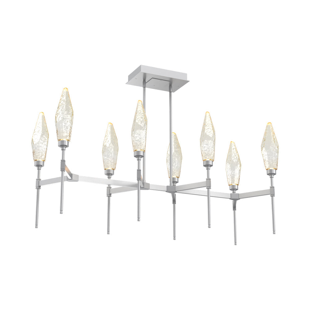 Rock Crystal Belvedere Linear LED Chandelier in Classic Silver/Amber Blown Glass (47.4-Inch).