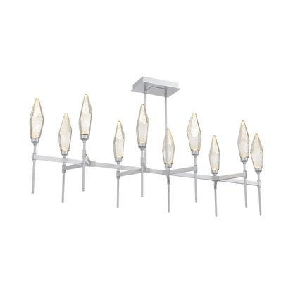 Rock Crystal Belvedere Linear LED Chandelier in Classic Silver/Amber Blown Glass (66.8-Inch).