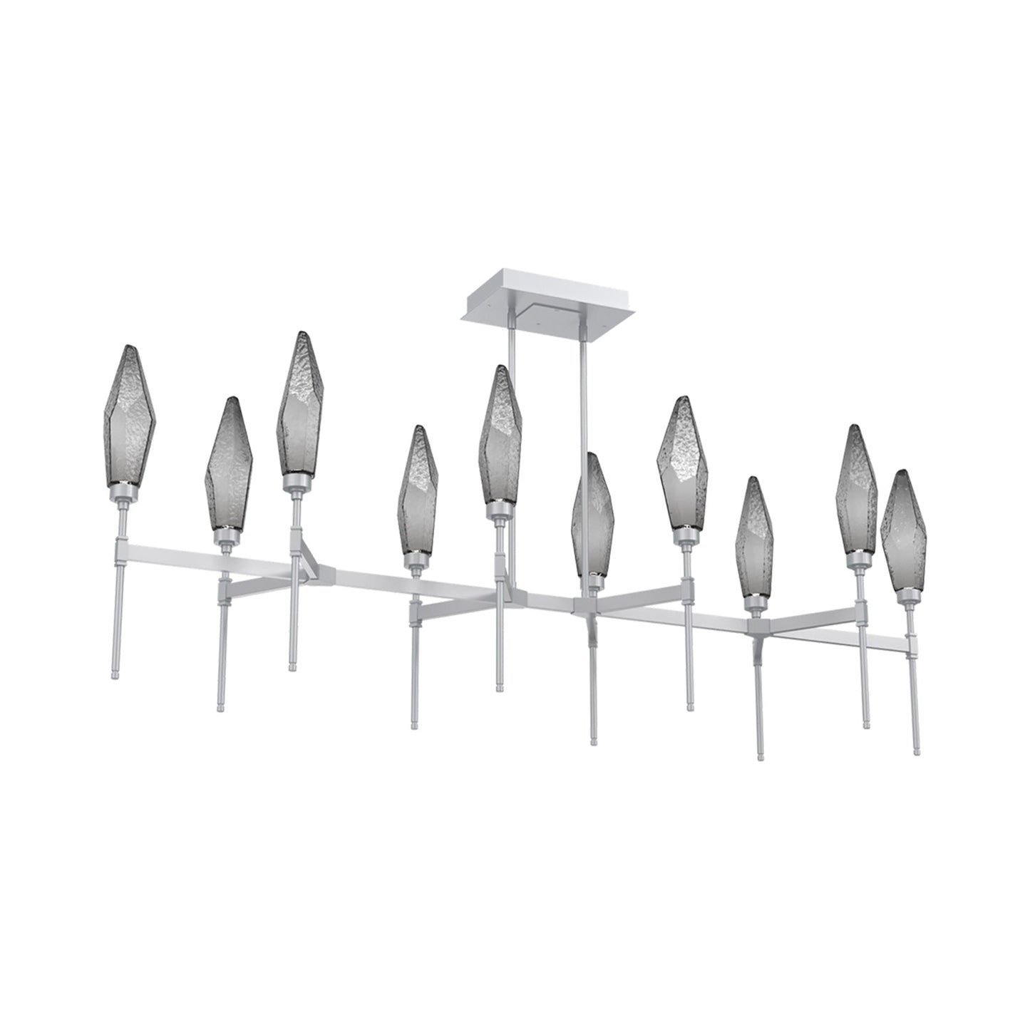 Rock Crystal Belvedere Linear LED Chandelier in Classic Silver/Smoke Blown Glass (66.8-Inch).