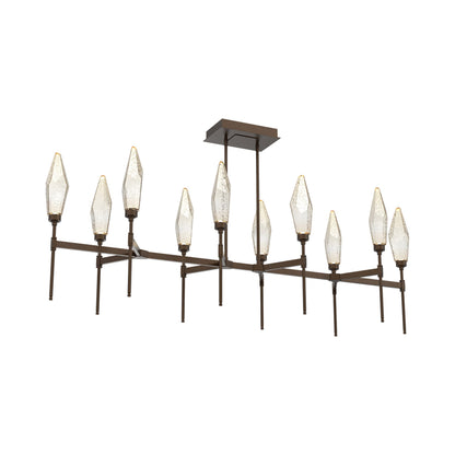 Rock Crystal Belvedere Linear LED Chandelier in Flat Bronze/Amber Blown Glass (66.8-Inch).
