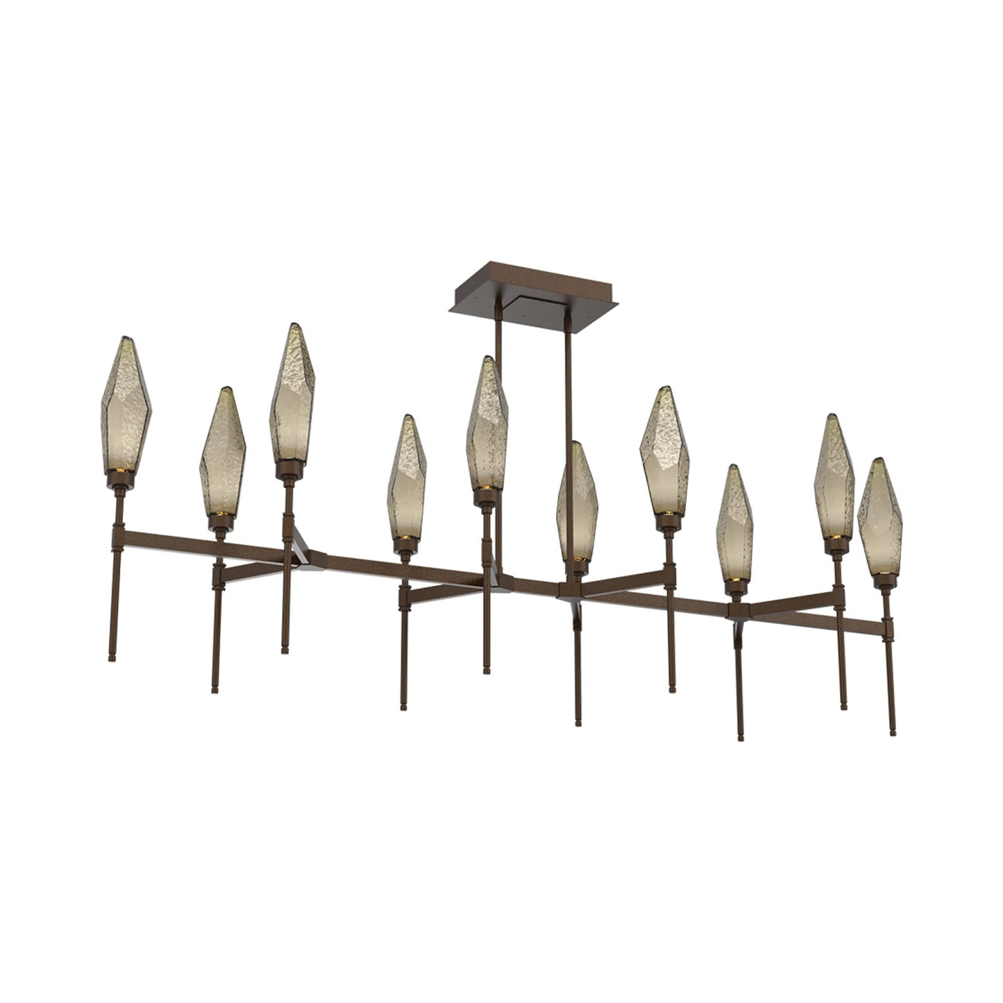 Rock Crystal Belvedere Linear LED Chandelier in Flat Bronze/Bronze Blown Glass (66.8-Inch).