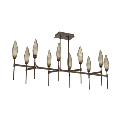 Rock Crystal Belvedere Linear LED Chandelier in Flat Bronze/Bronze Blown Glass (66.8-Inch).