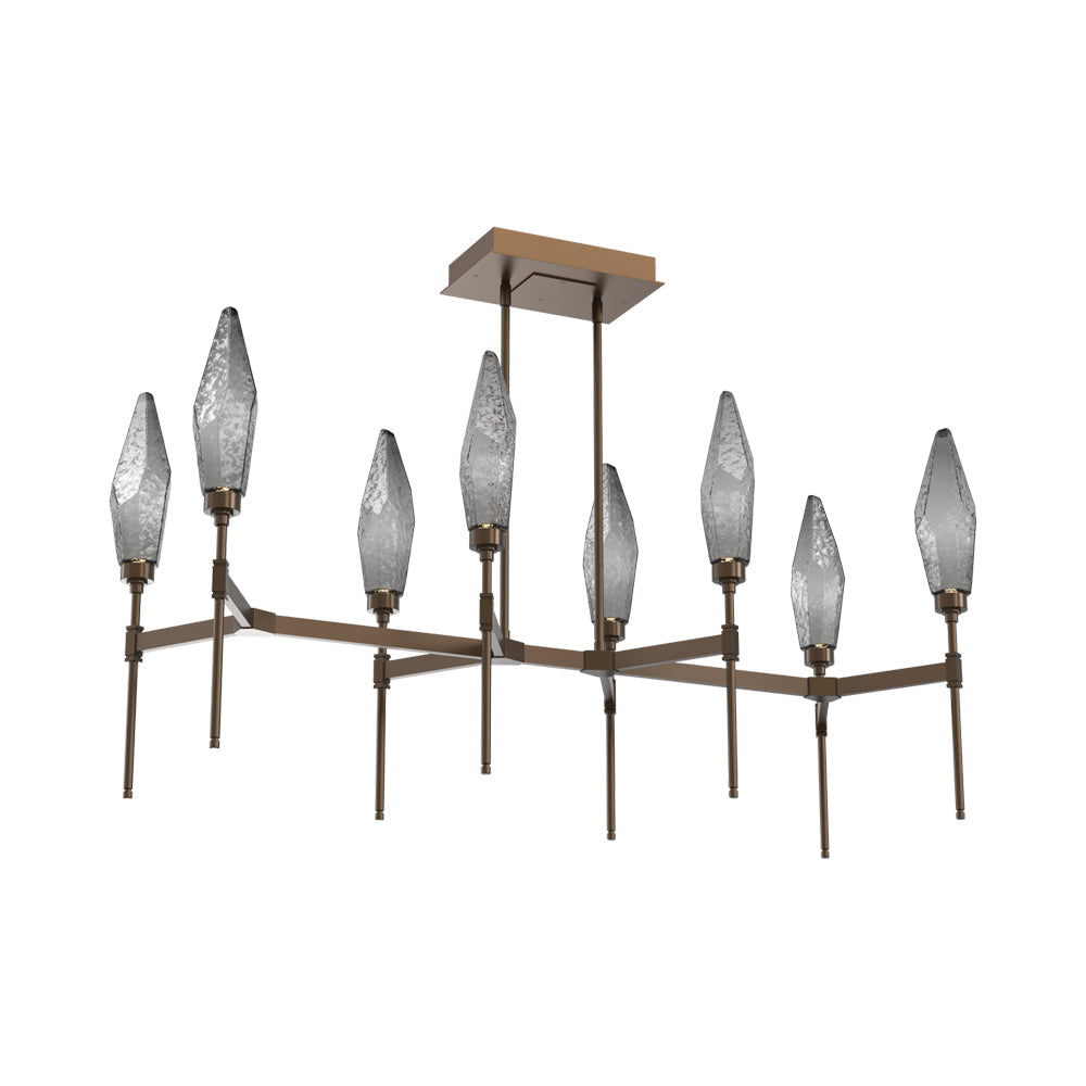 Rock Crystal Belvedere Linear LED Chandelier in Flat Bronze/Smoke Blown Glass (47.4-Inch).