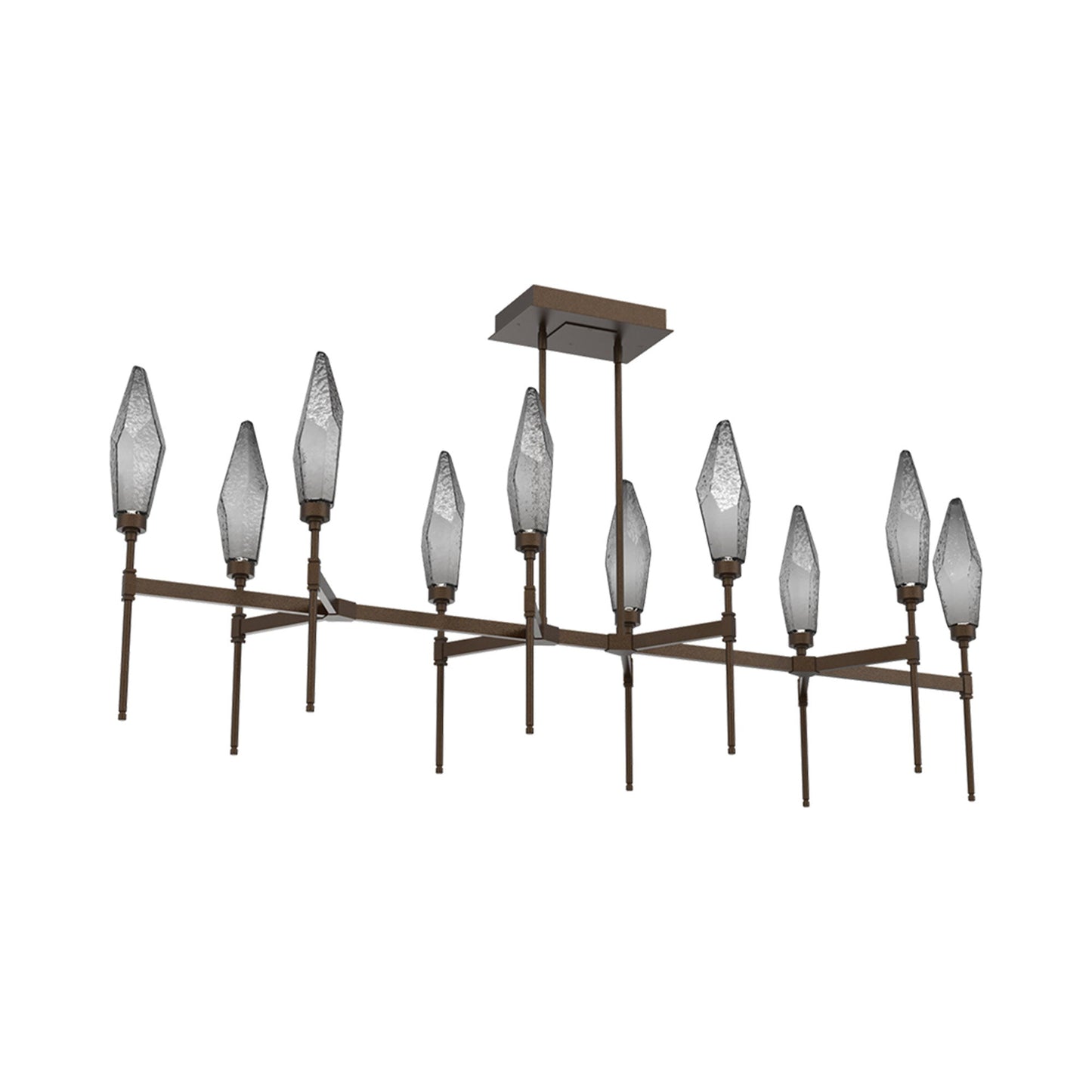 Rock Crystal Belvedere Linear LED Chandelier in Flat Bronze/Smoke Blown Glass (66.8-Inch).
