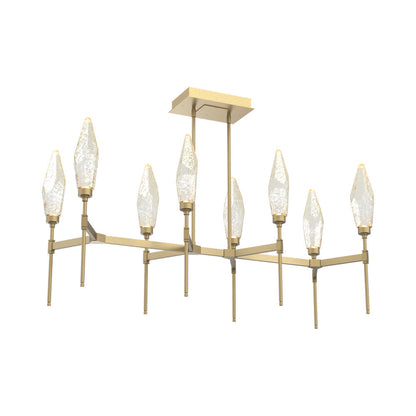 Rock Crystal Belvedere Linear LED Chandelier in Gilded Brass/Amber Blown Glass (47.4-Inch).