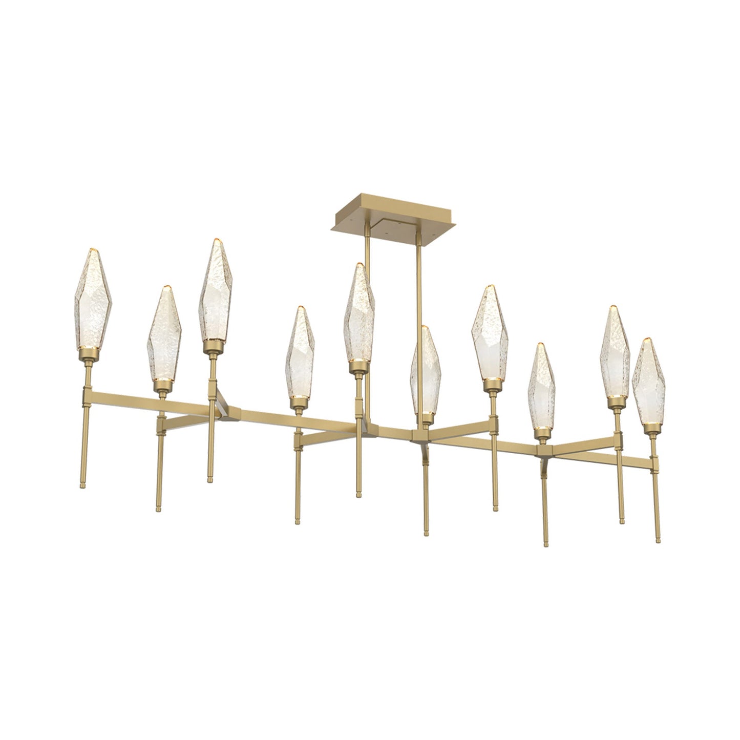 Rock Crystal Belvedere Linear LED Chandelier in Gilded Brass/Amber Blown Glass (66.8-Inch).