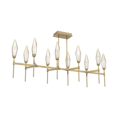 Rock Crystal Belvedere Linear LED Chandelier in Gilded Brass/Amber Blown Glass (66.8-Inch).