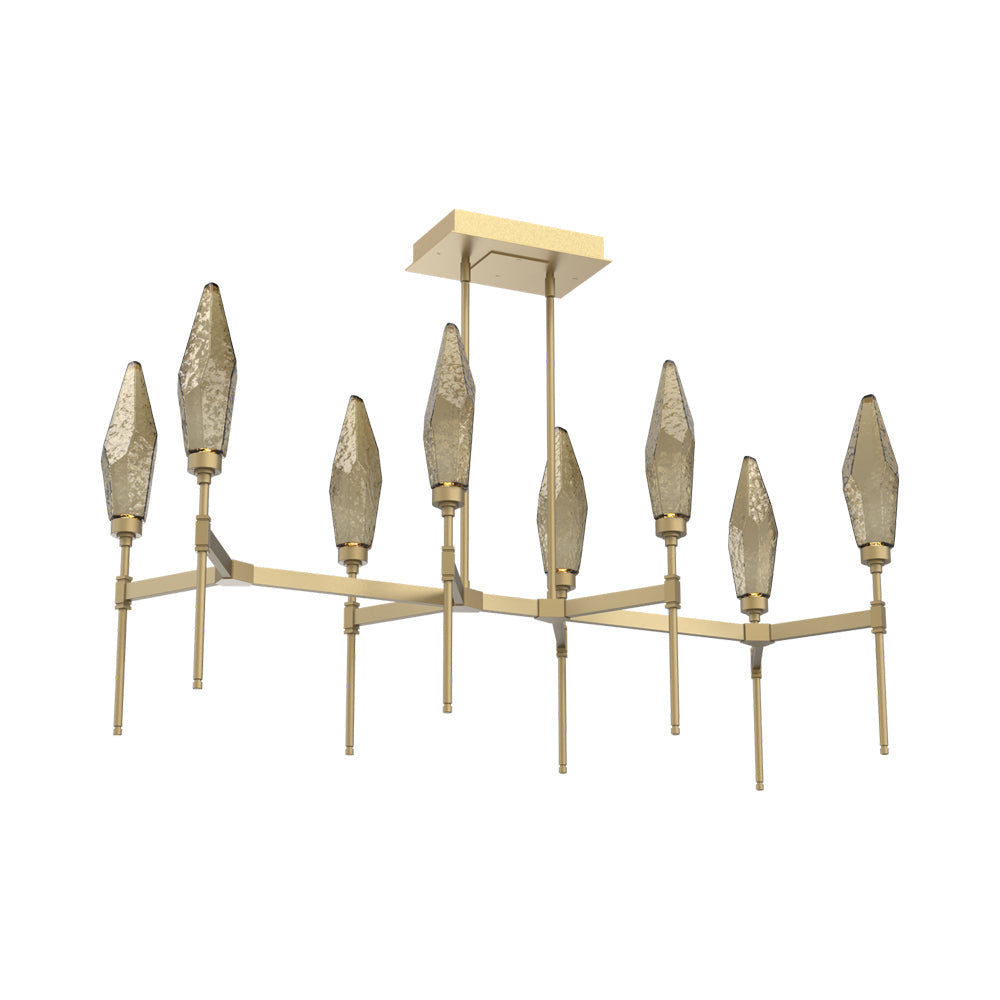 Rock Crystal Belvedere Linear LED Chandelier in Gilded Brass/Bronze Blown Glass (47.4-Inch).