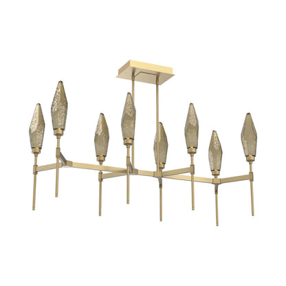 Rock Crystal Belvedere Linear LED Chandelier in Gilded Brass/Bronze Blown Glass (47.4-Inch).