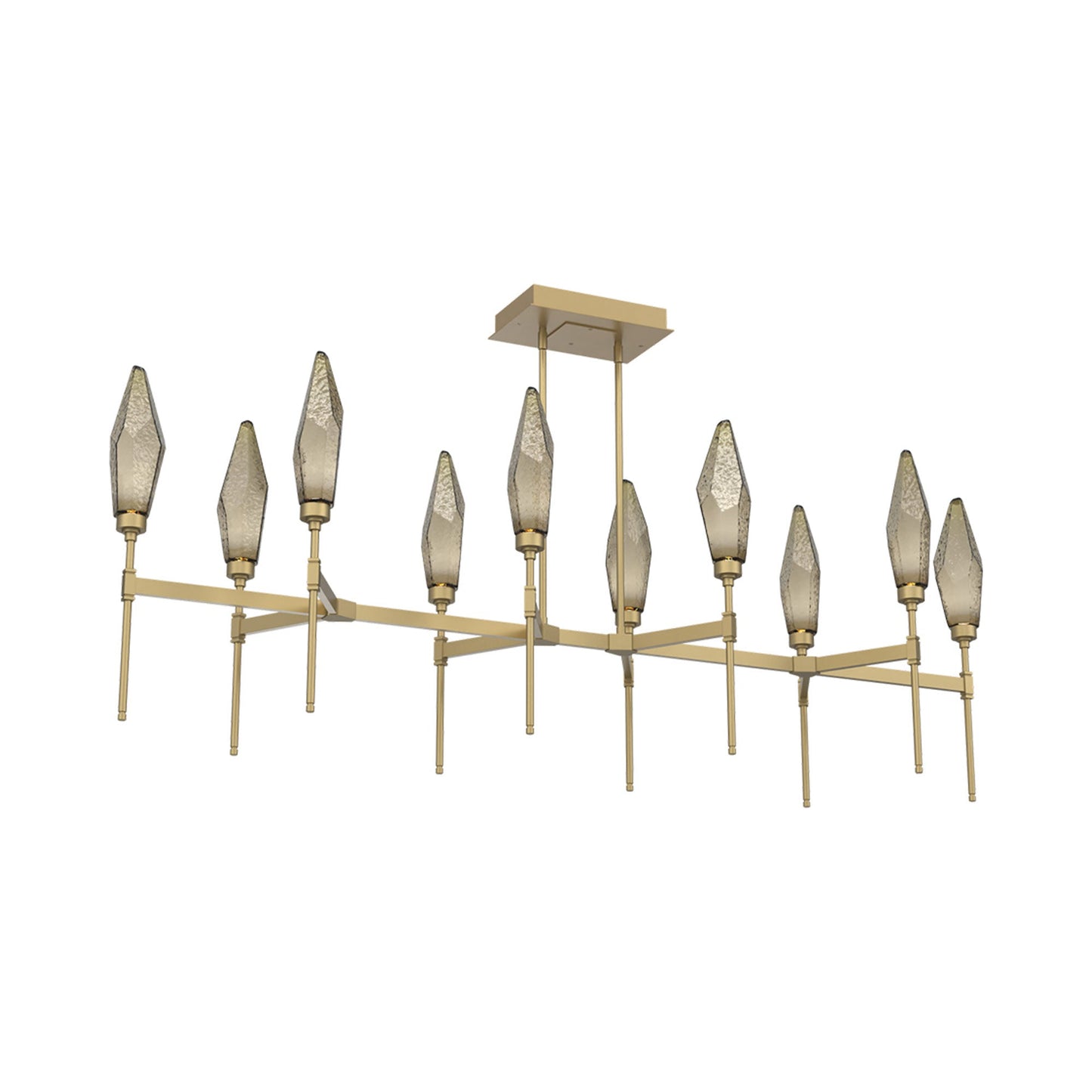 Rock Crystal Belvedere Linear LED Chandelier in Gilded Brass/Bronze Blown Glass (66.8-Inch).