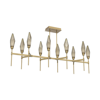 Rock Crystal Belvedere Linear LED Chandelier in Gilded Brass/Bronze Blown Glass (66.8-Inch).