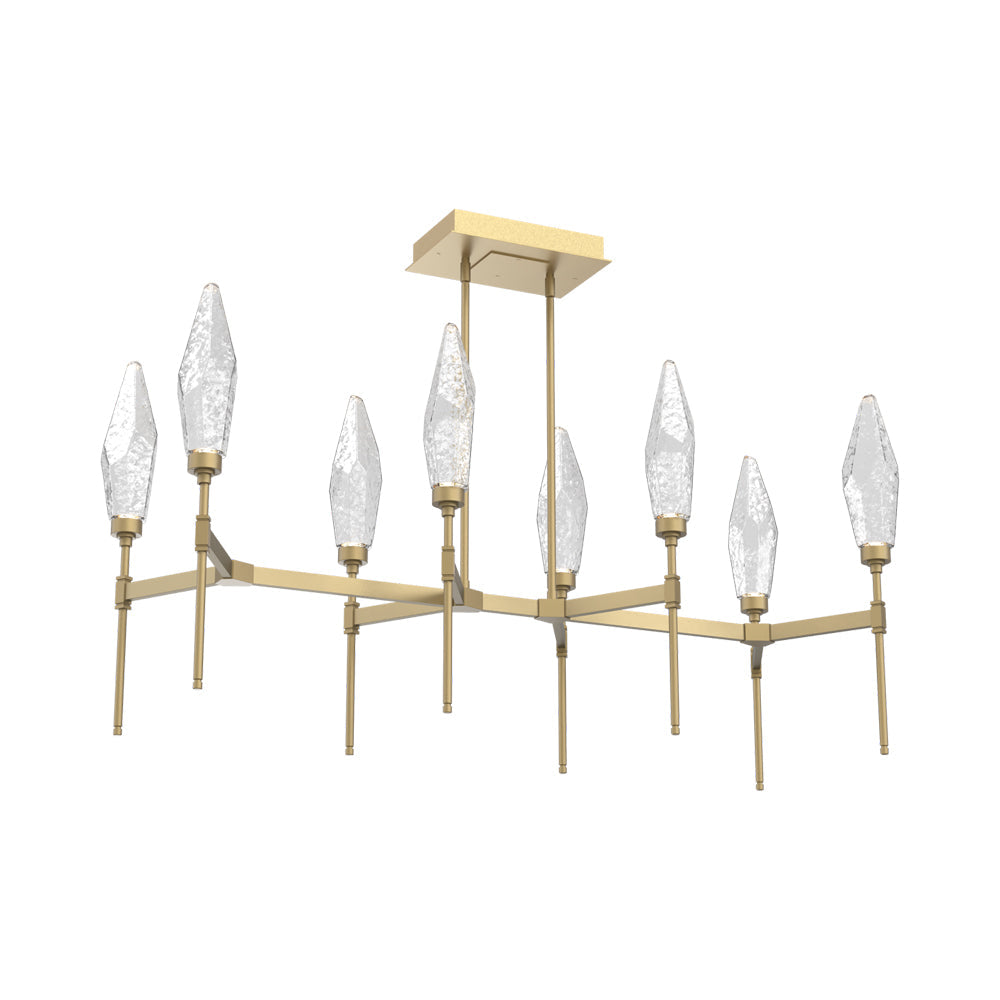 Rock Crystal Belvedere Linear LED Chandelier in Gilded Brass/Clear Blown Glass (47.4-Inch).