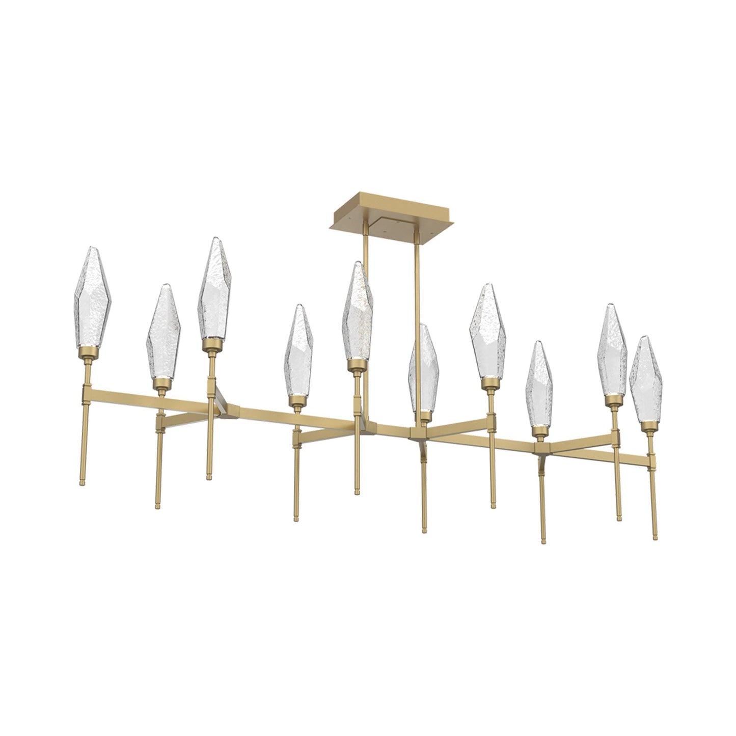 Rock Crystal Belvedere Linear LED Chandelier in Gilded Brass/Clear Blown Glass (66.8-Inch).