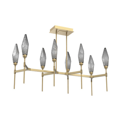 Rock Crystal Belvedere Linear LED Chandelier in Gilded Brass/Smoke Blown Glass (47.4-Inch).