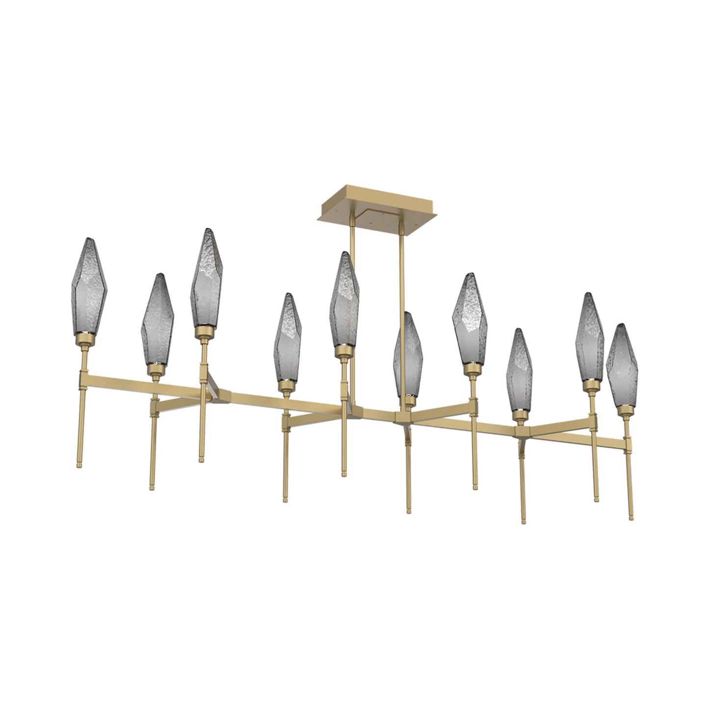 Rock Crystal Belvedere Linear LED Chandelier in Gilded Brass/Smoke Blown Glass (66.8-Inch).