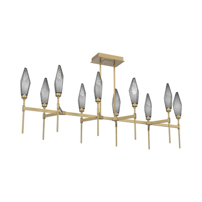 Rock Crystal Belvedere Linear LED Chandelier in Gilded Brass/Smoke Blown Glass (66.8-Inch).