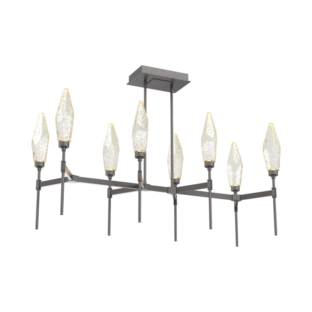 Rock Crystal Belvedere Linear LED Chandelier in Graphite/Amber Blown Glass (47.4-Inch).