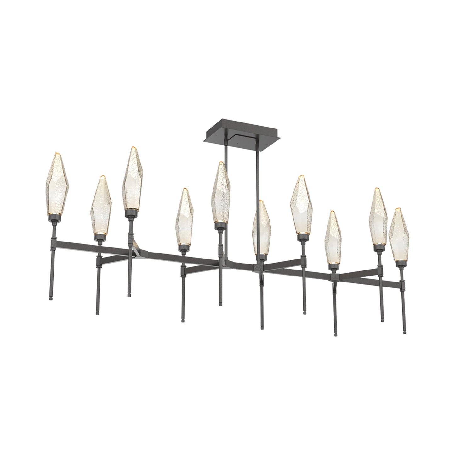 Rock Crystal Belvedere Linear LED Chandelier in Graphite/Amber Blown Glass (66.8-Inch).