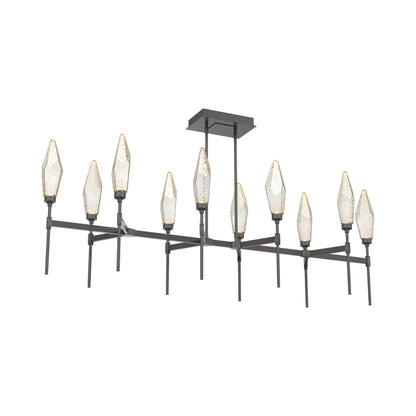 Rock Crystal Belvedere Linear LED Chandelier in Graphite/Amber Blown Glass (66.8-Inch).