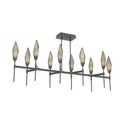 Rock Crystal Belvedere Linear LED Chandelier in Graphite/Bronze Blown Glass (66.8-Inch).