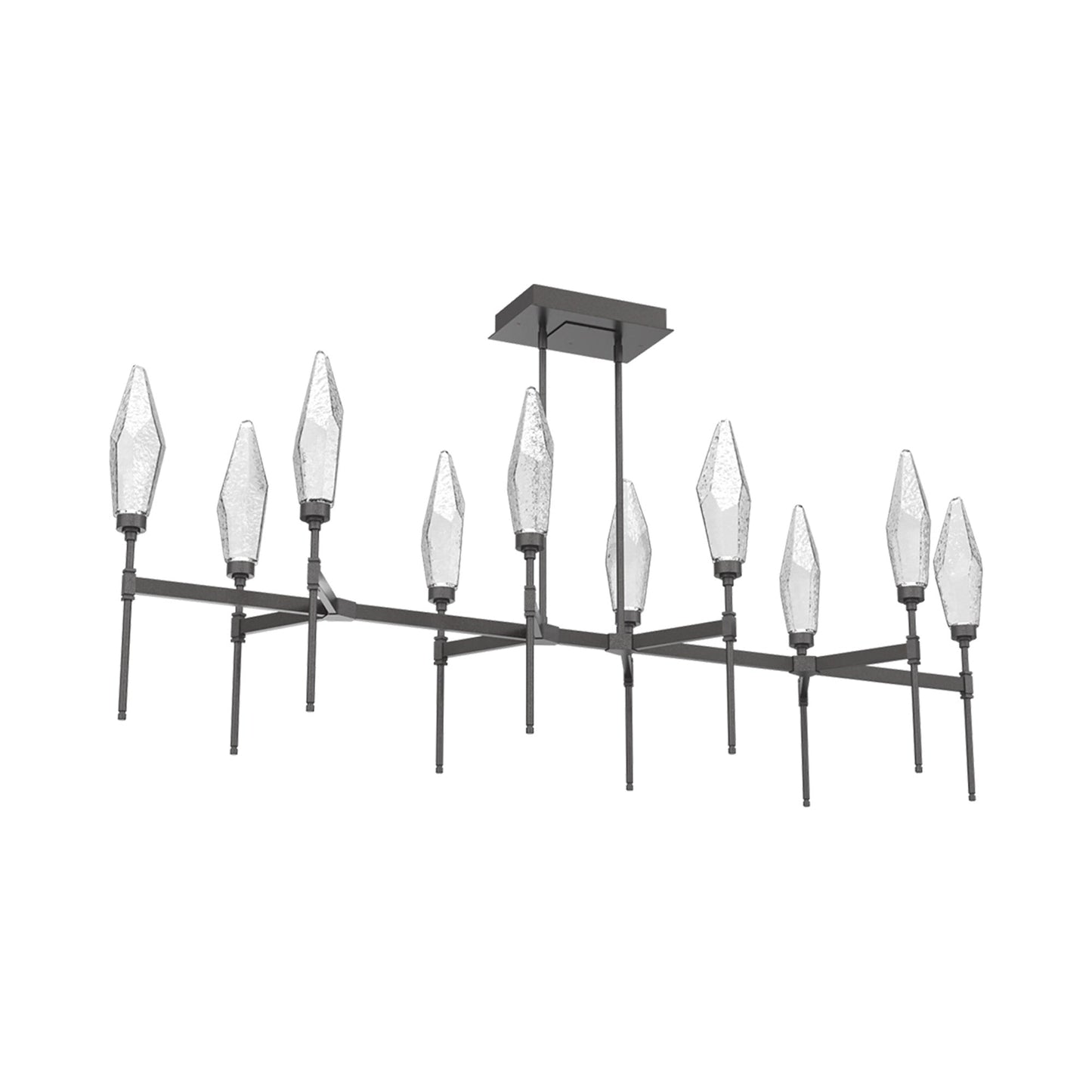 Rock Crystal Belvedere Linear LED Chandelier in Graphite/Clear Blown Glass (66.8-Inch).