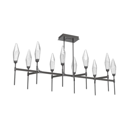 Rock Crystal Belvedere Linear LED Chandelier in Graphite/Clear Blown Glass (66.8-Inch).