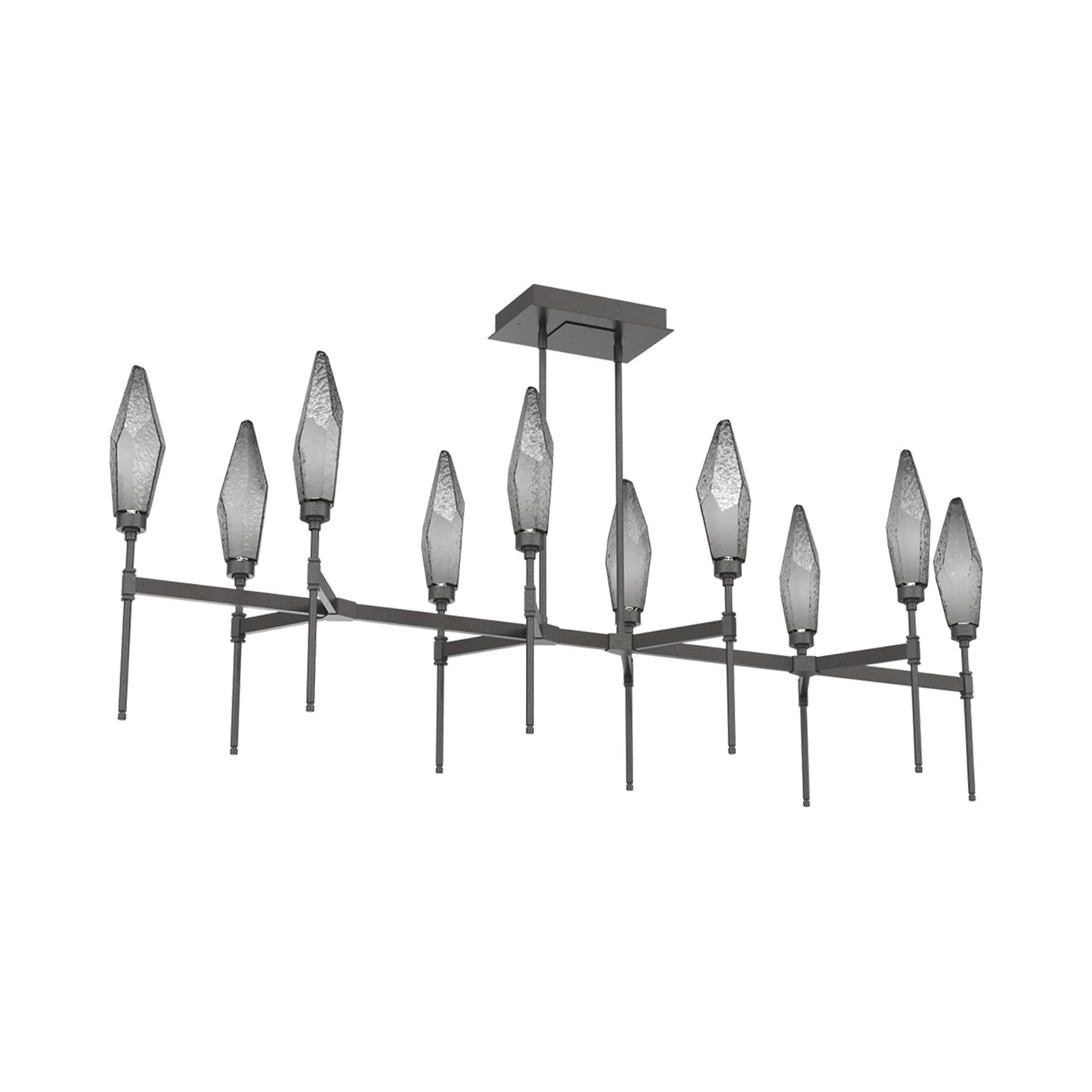 Rock Crystal Belvedere Linear LED Chandelier in Graphite/Smoke Blown Glass (66.8-Inch).