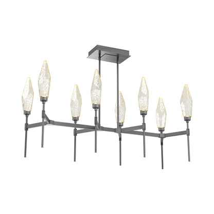 Rock Crystal Belvedere Linear LED Chandelier in Gunmetal/Amber Blown Glass (47.4-Inch).