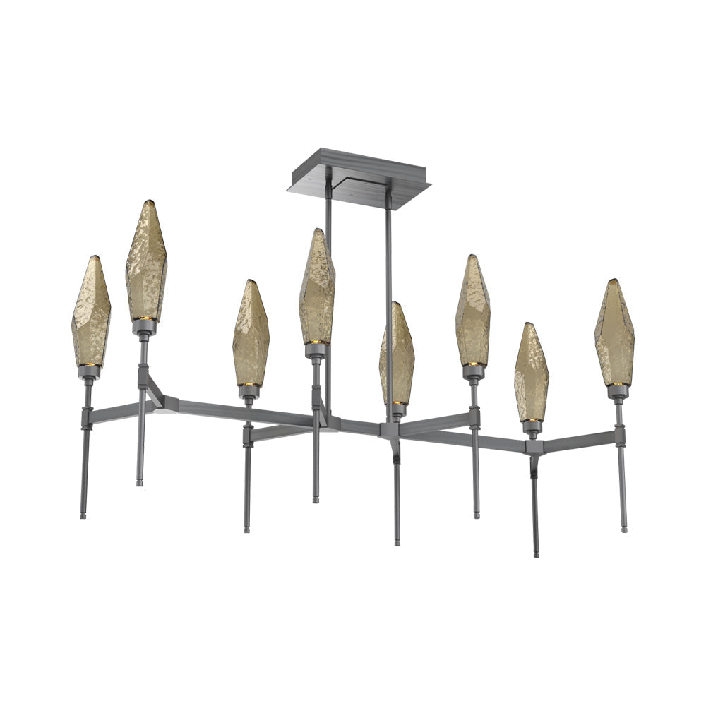 Rock Crystal Belvedere Linear LED Chandelier in Gunmetal/Bronze Blown Glass (47.4-Inch).