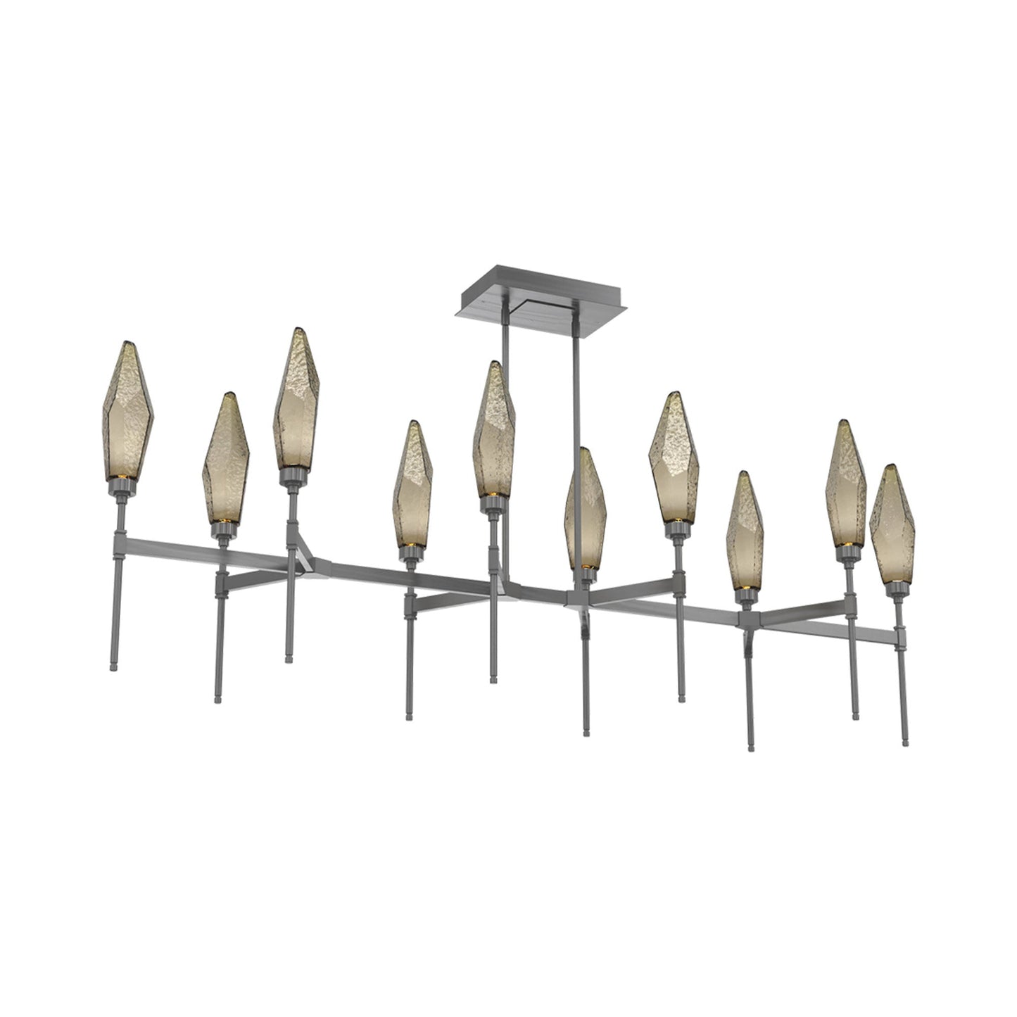 Rock Crystal Belvedere Linear LED Chandelier in Gunmetal/Bronze Blown Glass (66.8-Inch).