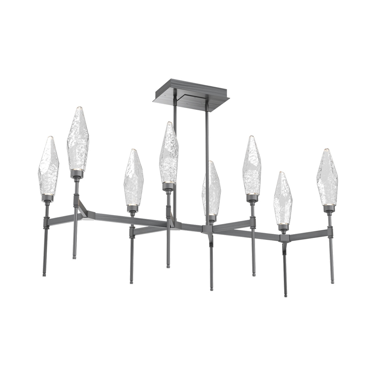 Rock Crystal Belvedere Linear LED Chandelier in Gunmetal/Clear Blown Glass (47.4-Inch).