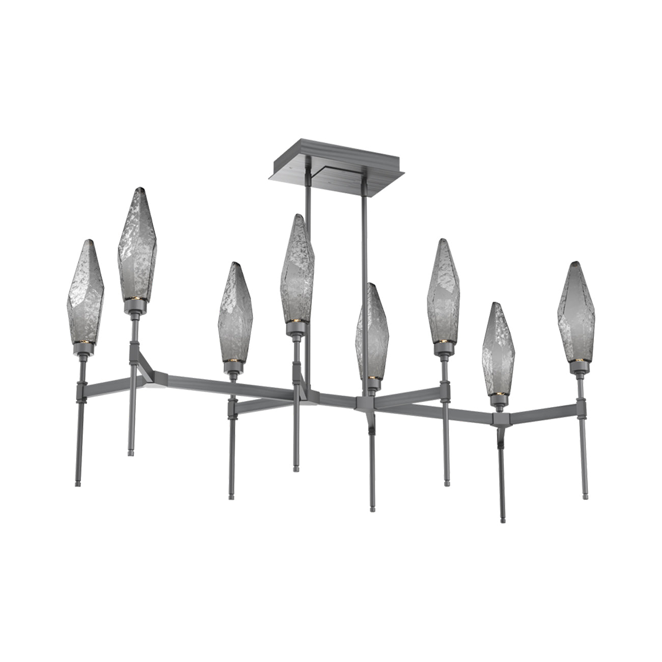 Rock Crystal Belvedere Linear LED Chandelier in Gunmetal/Smoke Blown Glass (47.4-Inch).