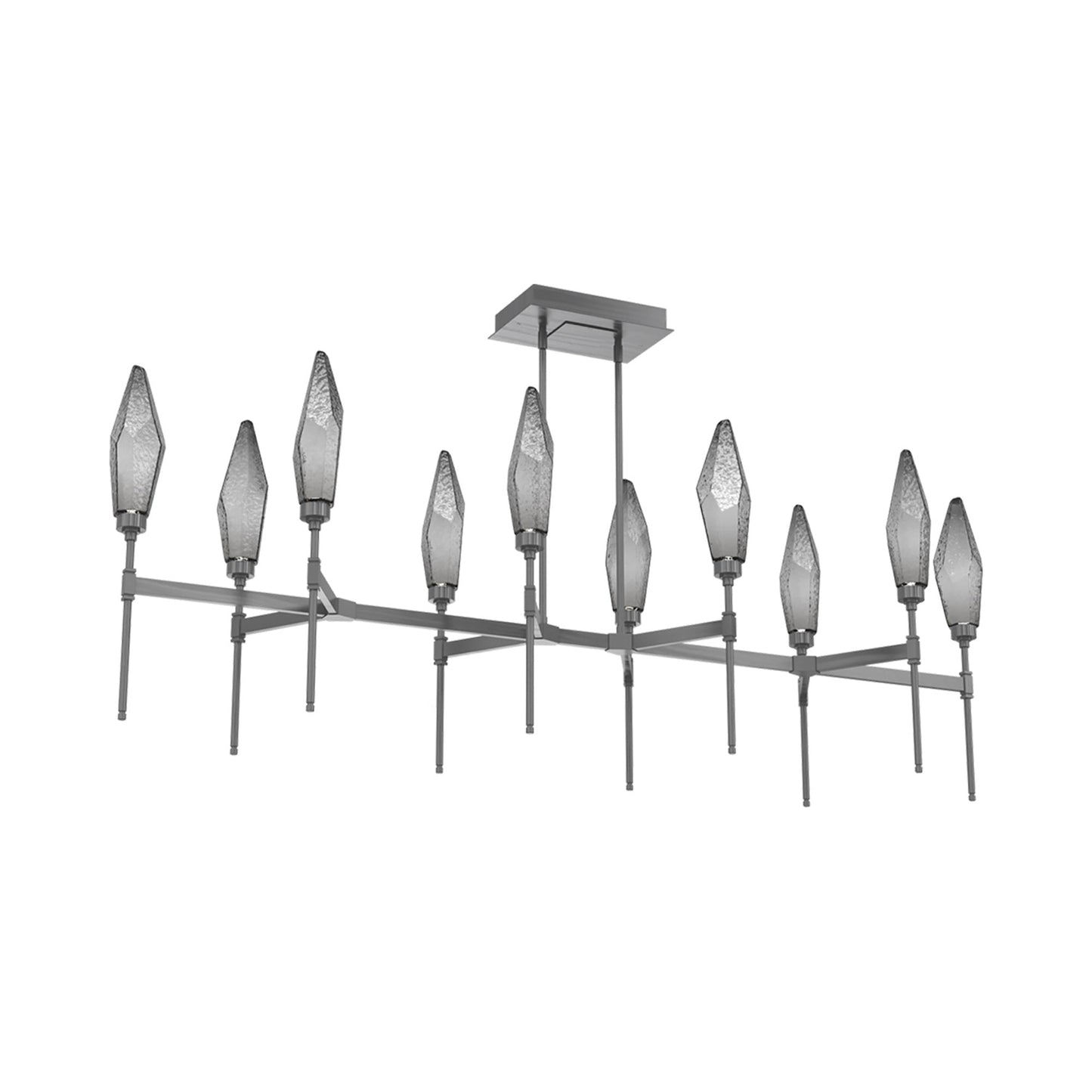 Rock Crystal Belvedere Linear LED Chandelier in Gunmetal/Smoke Blown Glass (66.8-Inch).