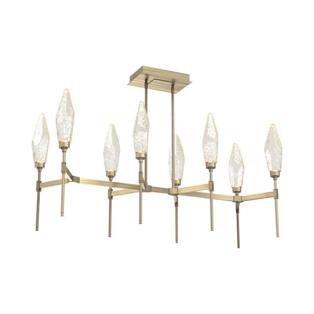 Rock Crystal Belvedere Linear LED Chandelier in Heritage Brass/Amber Blown Glass (47.4-Inch).