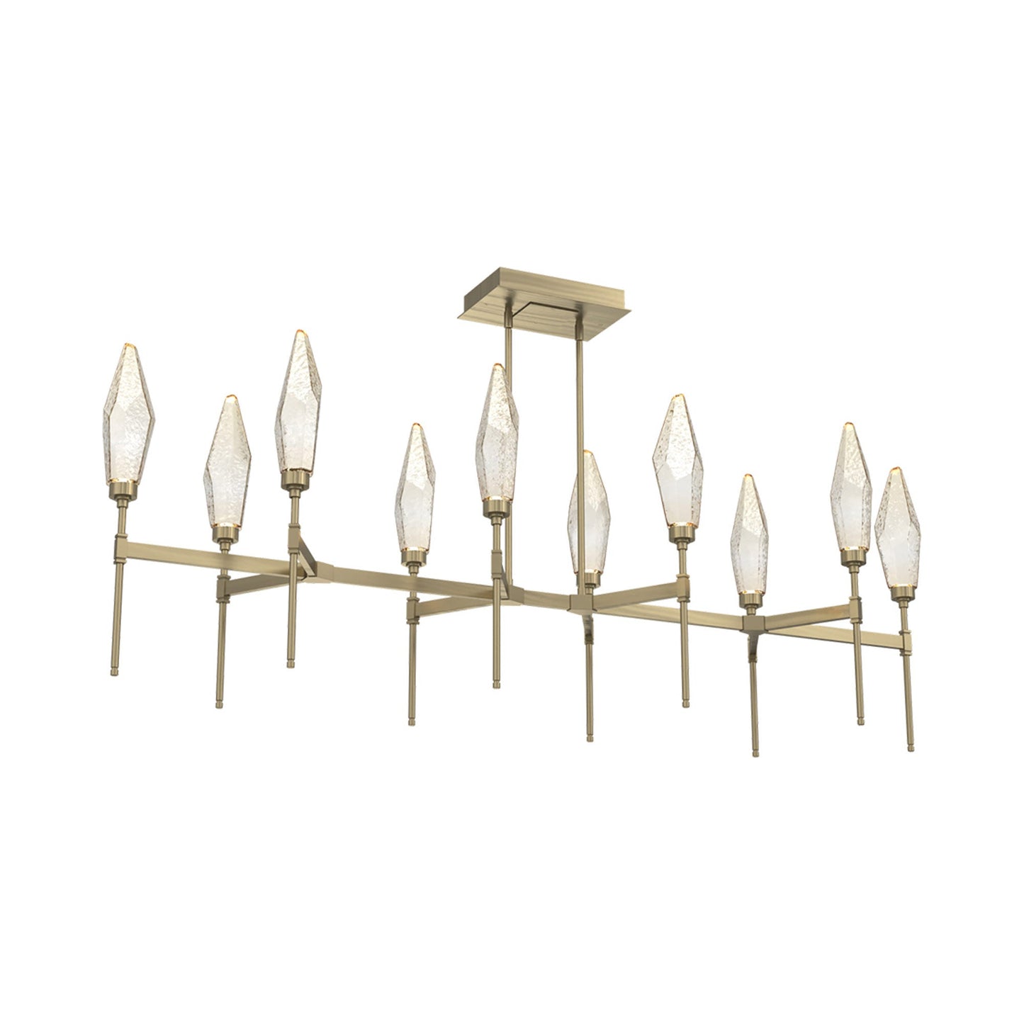 Rock Crystal Belvedere Linear LED Chandelier in Heritage Brass/Amber Blown Glass (66.8-Inch).