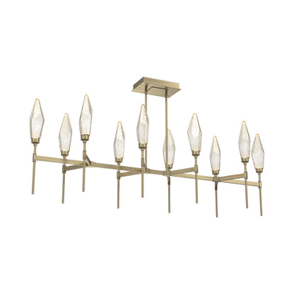 Rock Crystal Belvedere Linear LED Chandelier in Heritage Brass/Amber Blown Glass (66.8-Inch).