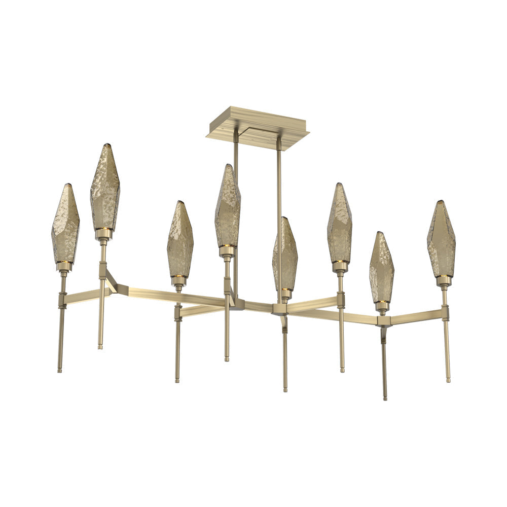Rock Crystal Belvedere Linear LED Chandelier in Heritage Brass/Bronze Blown Glass (47.4-Inch).
