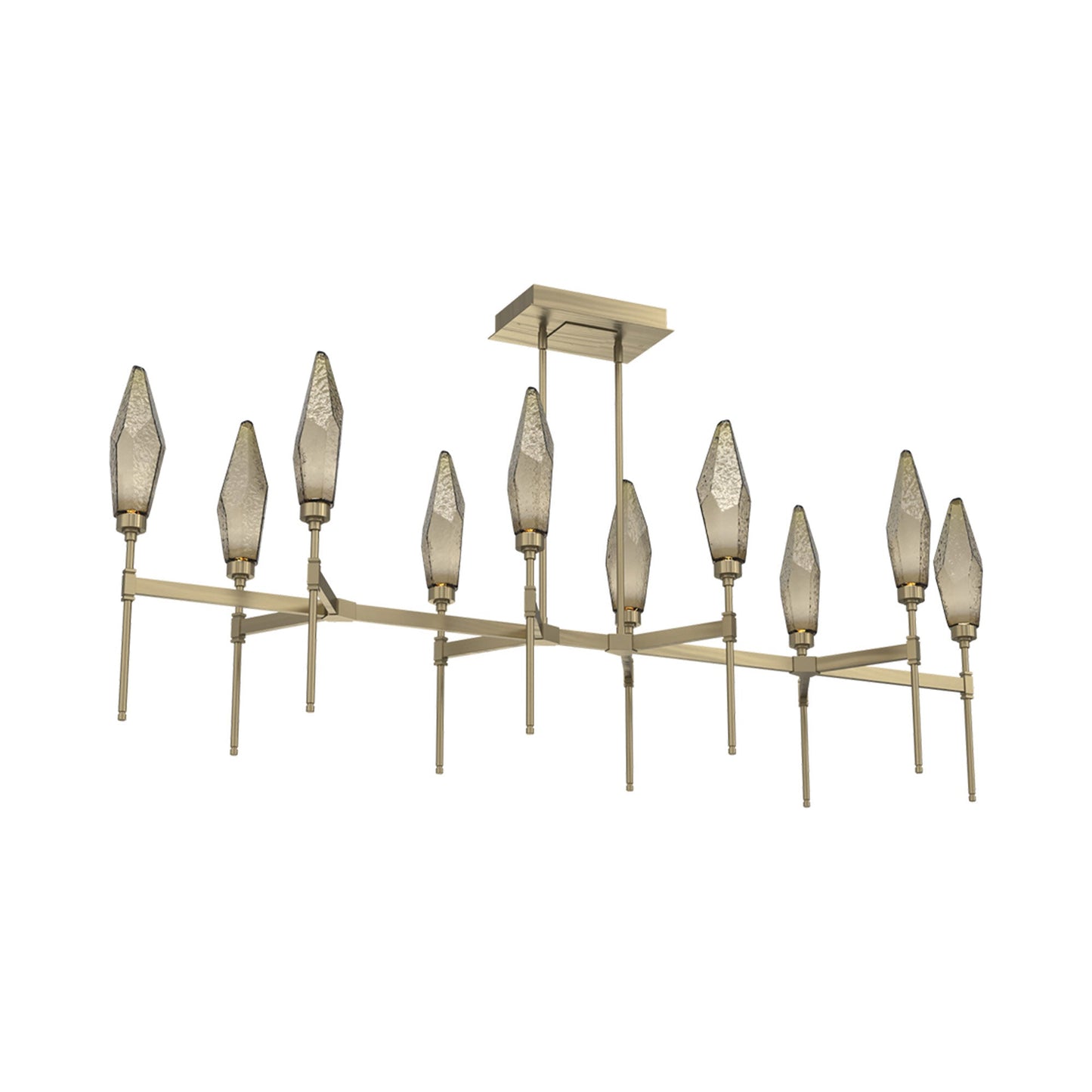 Rock Crystal Belvedere Linear LED Chandelier in Heritage Brass/Bronze Blown Glass (66.8-Inch).